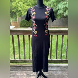 ASOS Black Dress with Colorful Floral Embroidery print spit side